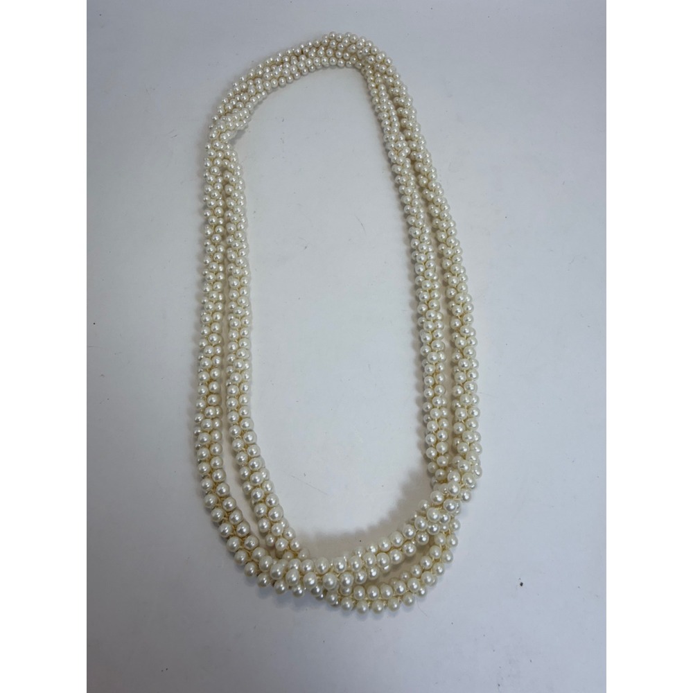 Vintage Faux‎ Pearl Long Rope Necklace Cream White Multi Strand 40 Inch